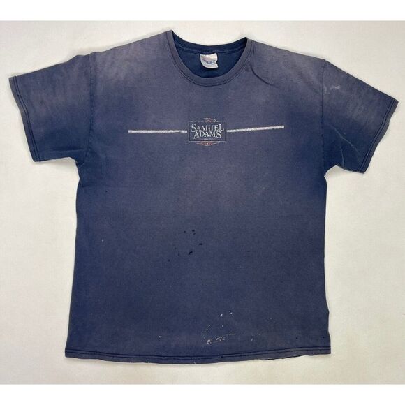 VINTAGE Samuel Adams Beer Thrashed Distressed Faded T-shirt Men XL Blue - Picture 1 of 11